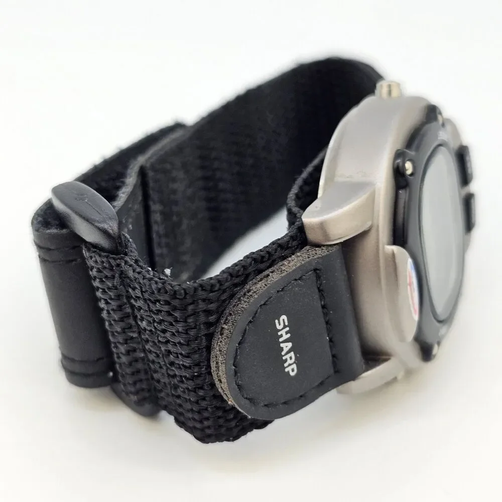 VTG Sharp Men's Digital Watch 40MM Large Gray Case Black Canvas Band New Battery